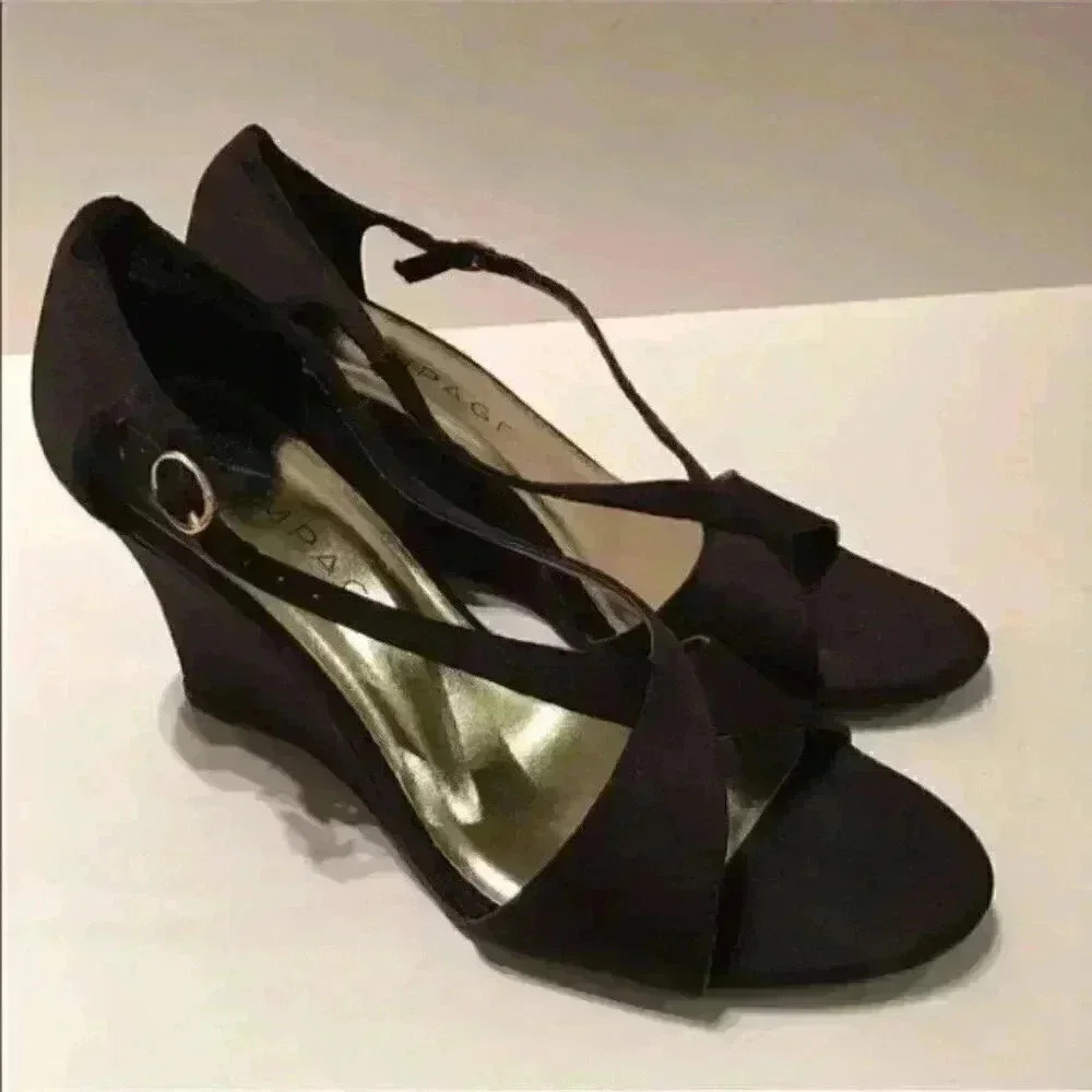 Rampage Heels Size 6.5 Blake1 Black Strappy Wedges